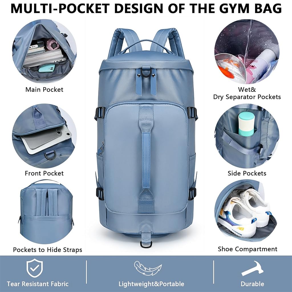 ZIBUYU Gym Bag Duffle Bag for men with Removable Shoulder Strap Travel Backpack Multipurpose Nylon Travel Bag Fitness Bag with Shoe Compartments Multi Compartments Backpack Bag for Travel