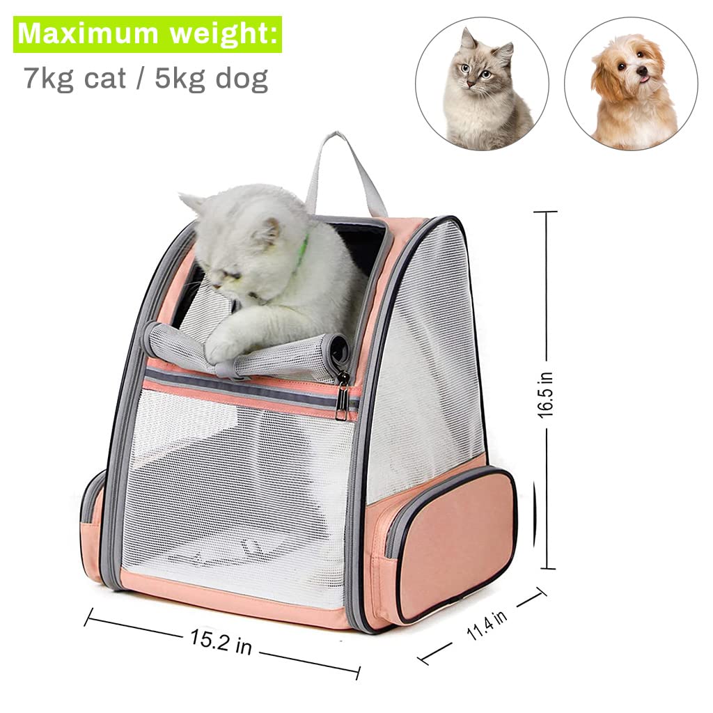 Qpets Cat Bag Carrier Backpack for Pet Travel featuring Breathable Design Pink 15.2×11.4×16.5 in