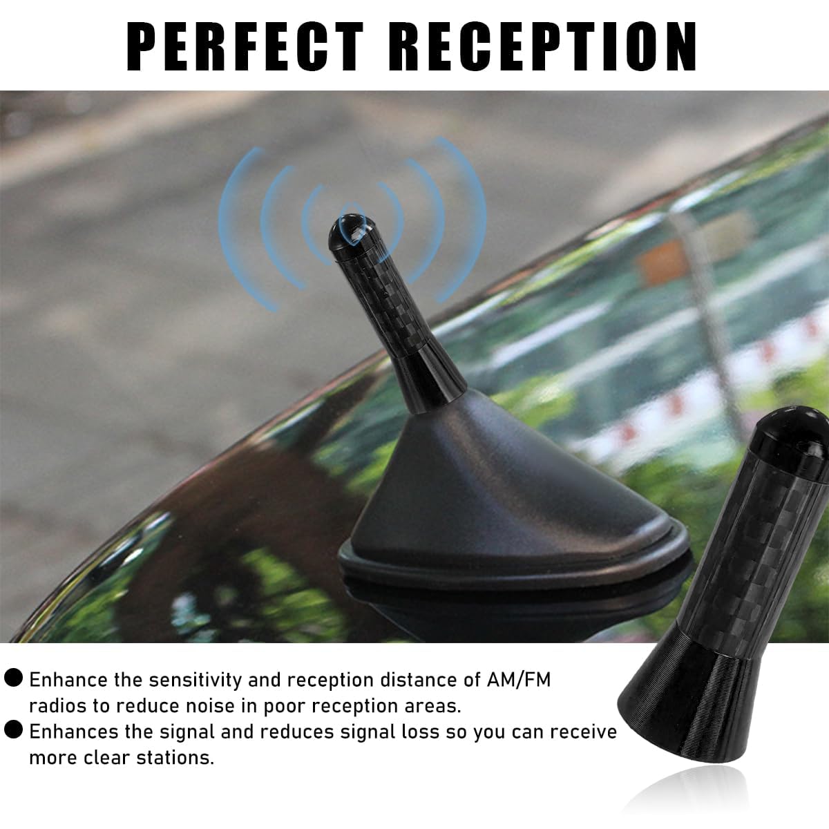STHIRA Car Short Antenna for Roof or Trunk featuring Carbon Fiber Sporty Design 1.37 in 2PCS