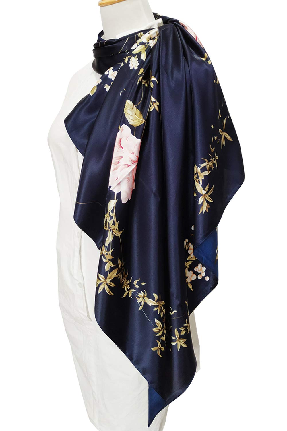 PALAY Scarf Square for Women featuring 35 x 35 in design and satin silk like navy blue style