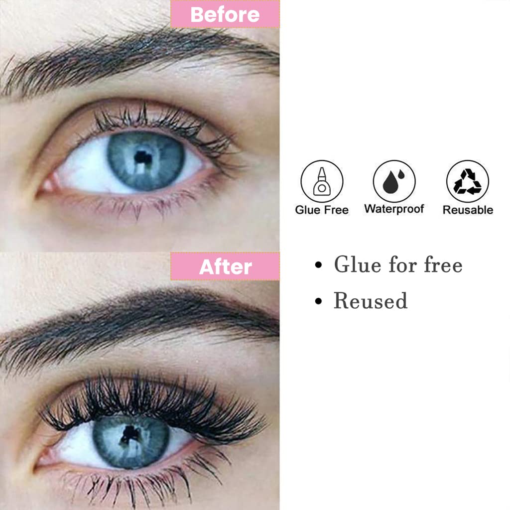 MAYCREATE® 1 Pair Self Adhesive Eyelashes, Reusable Adhesive Eyelashes, 3D Mink False Lashes Stable and Easy to Put On, Natural Look and Waterproof Fake Eyelashes for Women, No Glue, Style A