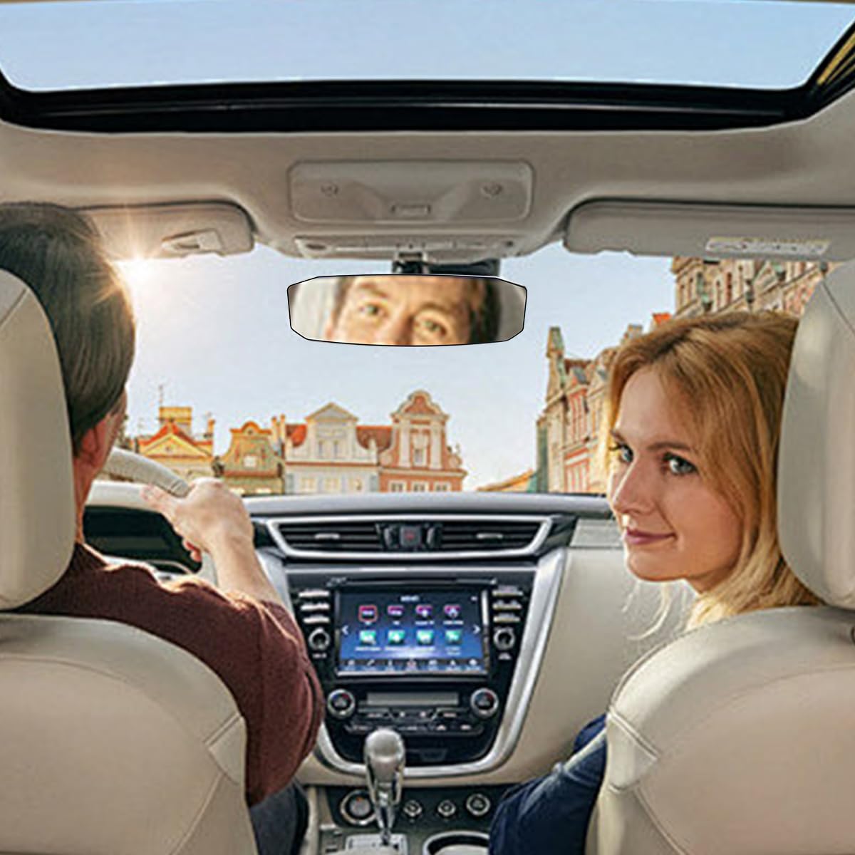 STHIRA Car Rear View Mirror for Safer Driving with HD Wide Angle View 29.9x3.2x9cm | Adjustable Clip-on Design