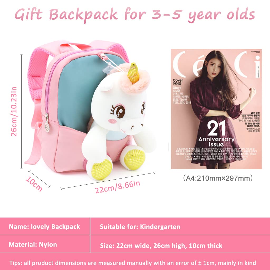 PALAY Baby Backpack Kids Backpack for Girls & Boys Plush Bag with with Cartoon Unicorn Stuffed Toy(Detachable) for Toddler Baby Gift Backpacks for 1-3 Years Old Child 22 * 26cm (Pink)