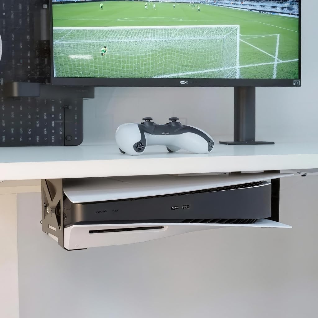 ZORBES Under Desk Holder for PS5 with Screwfix Mount and 2mm Carbon Steel Build | Space Saving Console Storage