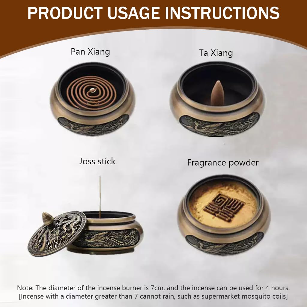 HASTHIP Incense Burner 2.7 in Bronze Alloy with Hollow Lid for Home and Office Décor | Engraved Phoenix Design