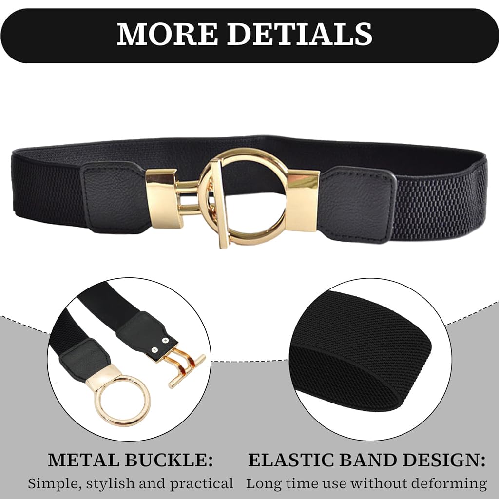 ZIBUYU Fashion Waist Belt for Women Chic Golden Leaf Buckle Design 25.2 inches Stretchy Slim Waist Belt High Class Vintage Belt for Shirt, Blazer, Sweater, Dress