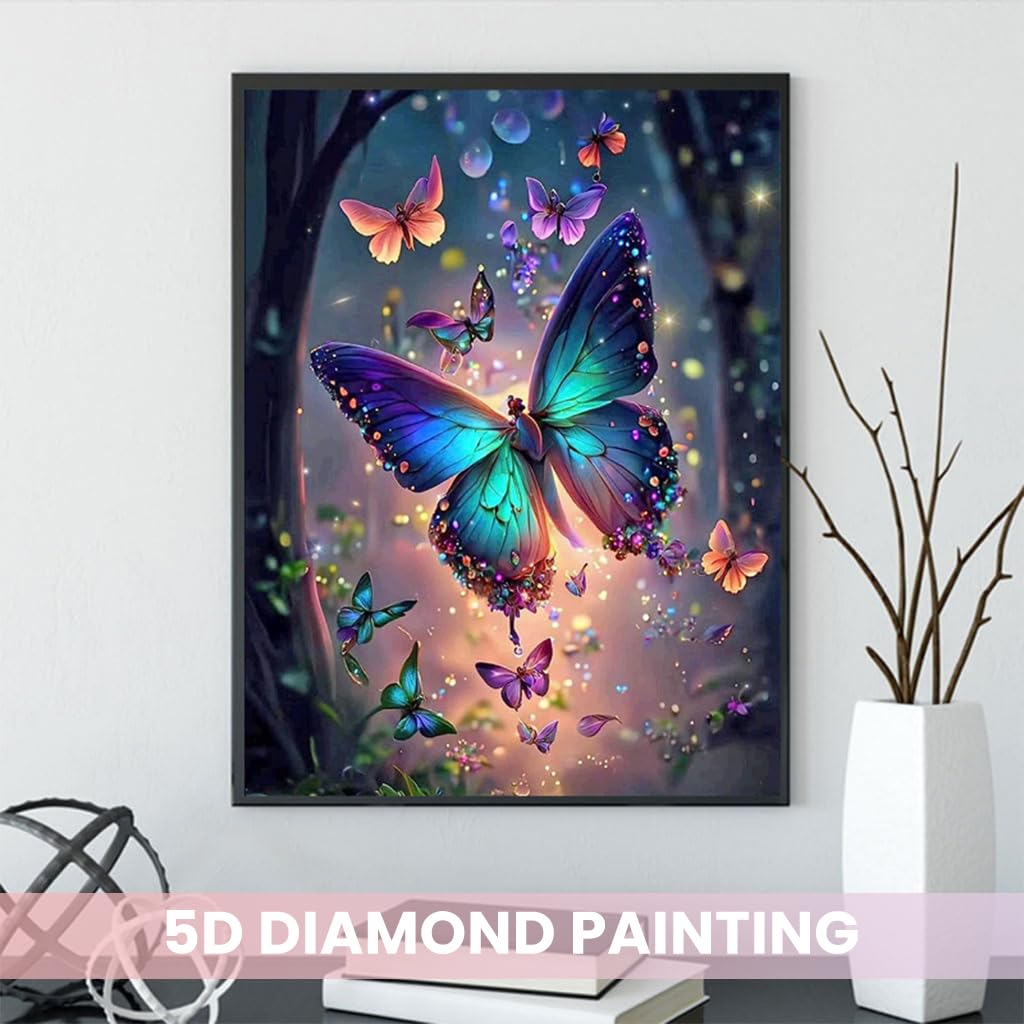 ZIBUYU 5D Diamond Painting Kit for Adults with Full Drill Butterfly Design 30x40cm Canvas | Round Sparkling Diamonds for Relaxing DIY Wall Art