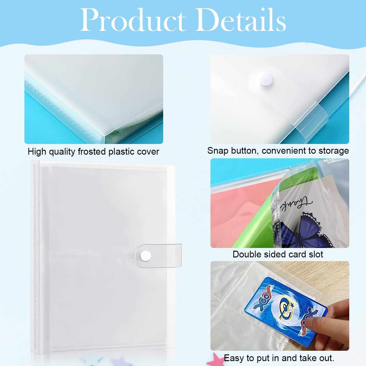 PATPAT Trading Card Holder for 240 Cards with Double Sided Transparent Sleeves | Snap Button PP Binder
