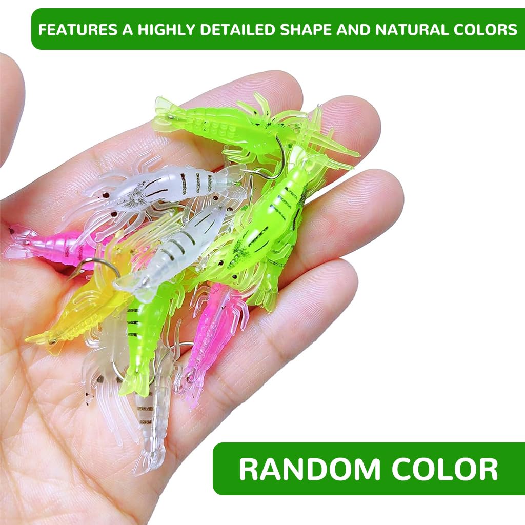 Proberos Fishing Lures Kit 20 pcs 1.6 in Shrimp Shape Baits with J Hook & 6 Colors for Freshwater | Saltwater