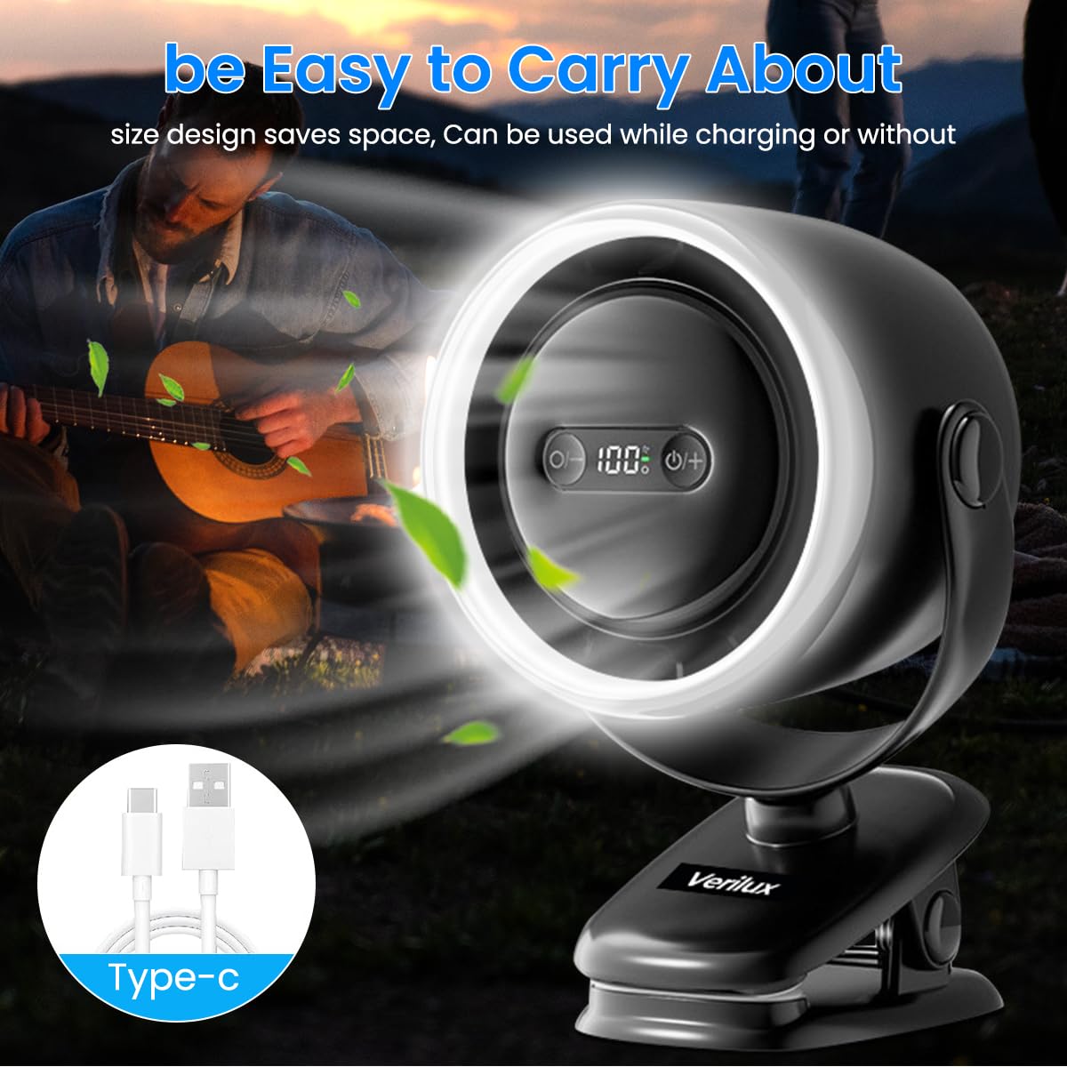 Verilux Rechargeable Table Fan for Home and Camping with 8000 mAh Battery & Remote Control