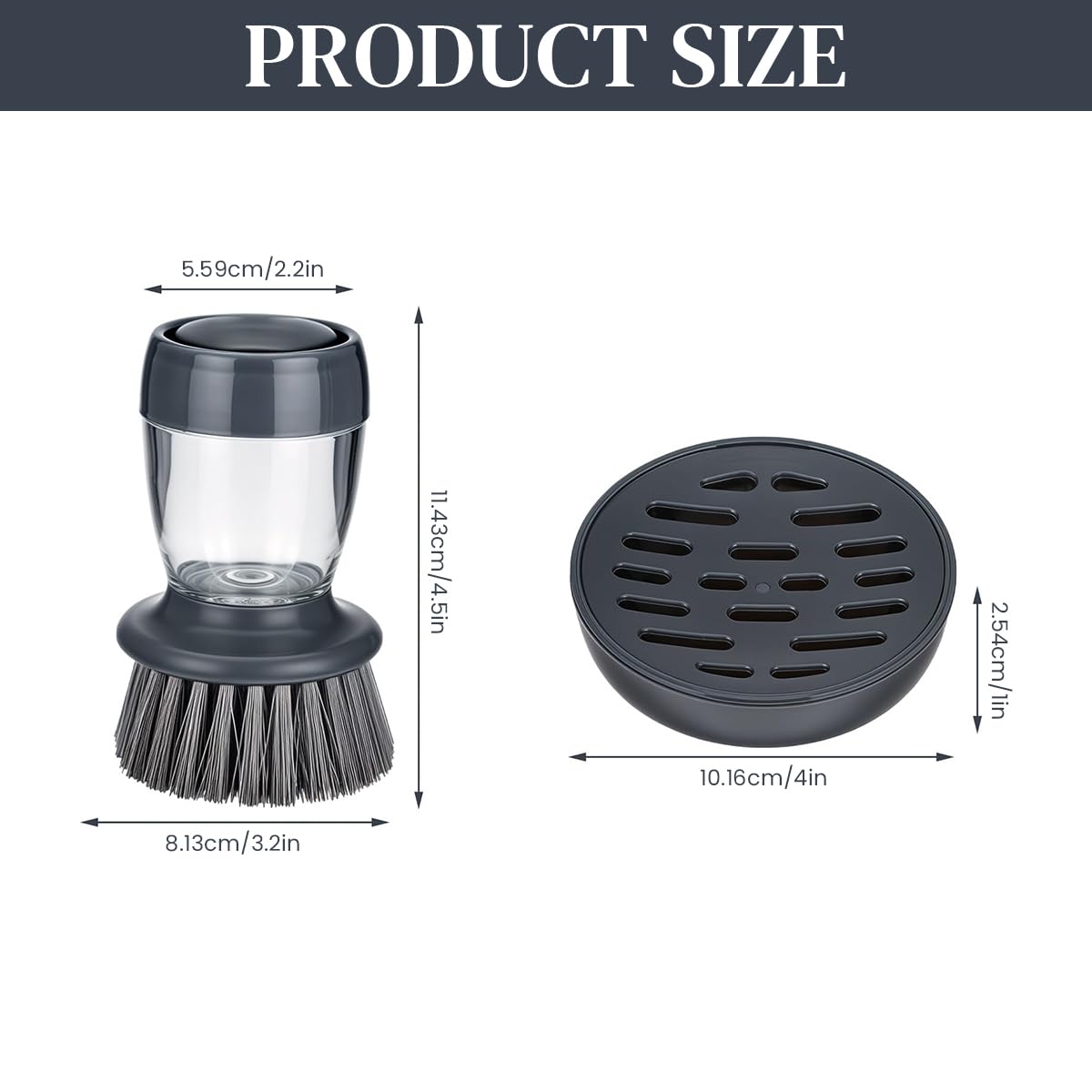 ZIBUYU Kitchen Pot Brush with Refillable Soap Dispenser and Drip Stand for Dishwashing
