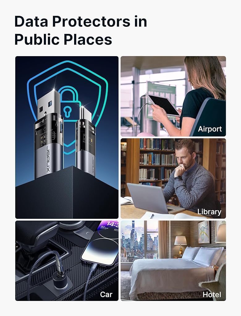 JSAUX USB Data Blocker Adapter Set for Safe Public Charging with 100W PD Support | 4 Pcs