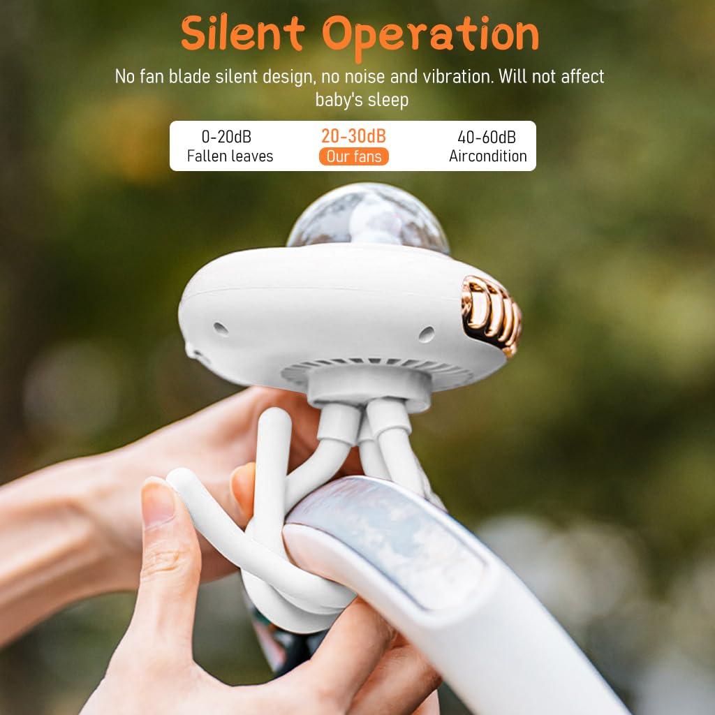 Mini Portable Fan for Stroller and Desk with 2000mAh Rechargeable Battery | 3 Silicone Claws