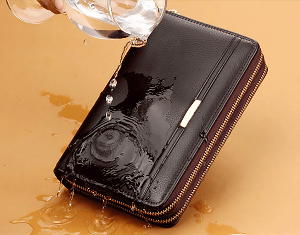 GUSTAVE Wallet for Men with 8.2x4.7 in Double Layer Design and Hand Grip | Brown PU Leather