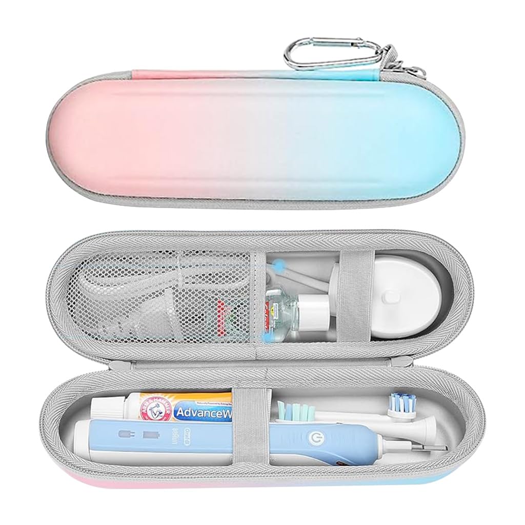 HANNEA® Electric Toothbrush Hard Travel Case Compatible with Oral-B Pro Pro 500 300 1500 iO series 7 8 9 Electric Toothbrush, Portable EVA Protective Storage Bag Holder with Mesh Pocket, Pink