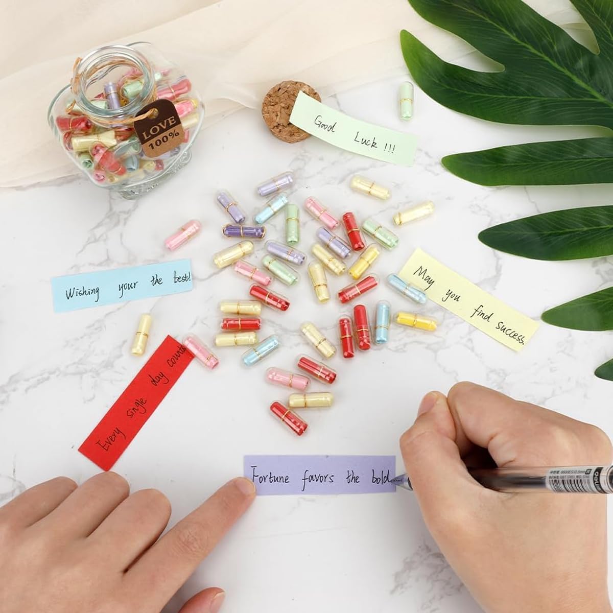 HASTHIP Letters Message in a Bottle for Birthday and Valentines Gift featuring 45pcs Notes | Heart Shaped Glass Drift Bottle for Girlfriend