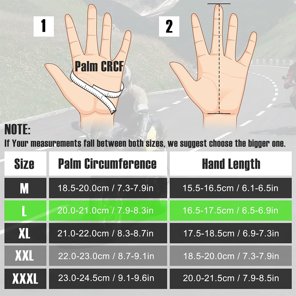 PROBEROS Motorcycle Gloves for Riding and Outdoor Sports with Hard Knuckle Protector | Green Unisex Touchscreen Full Finger Gloves 3.1–3.5 in Palm