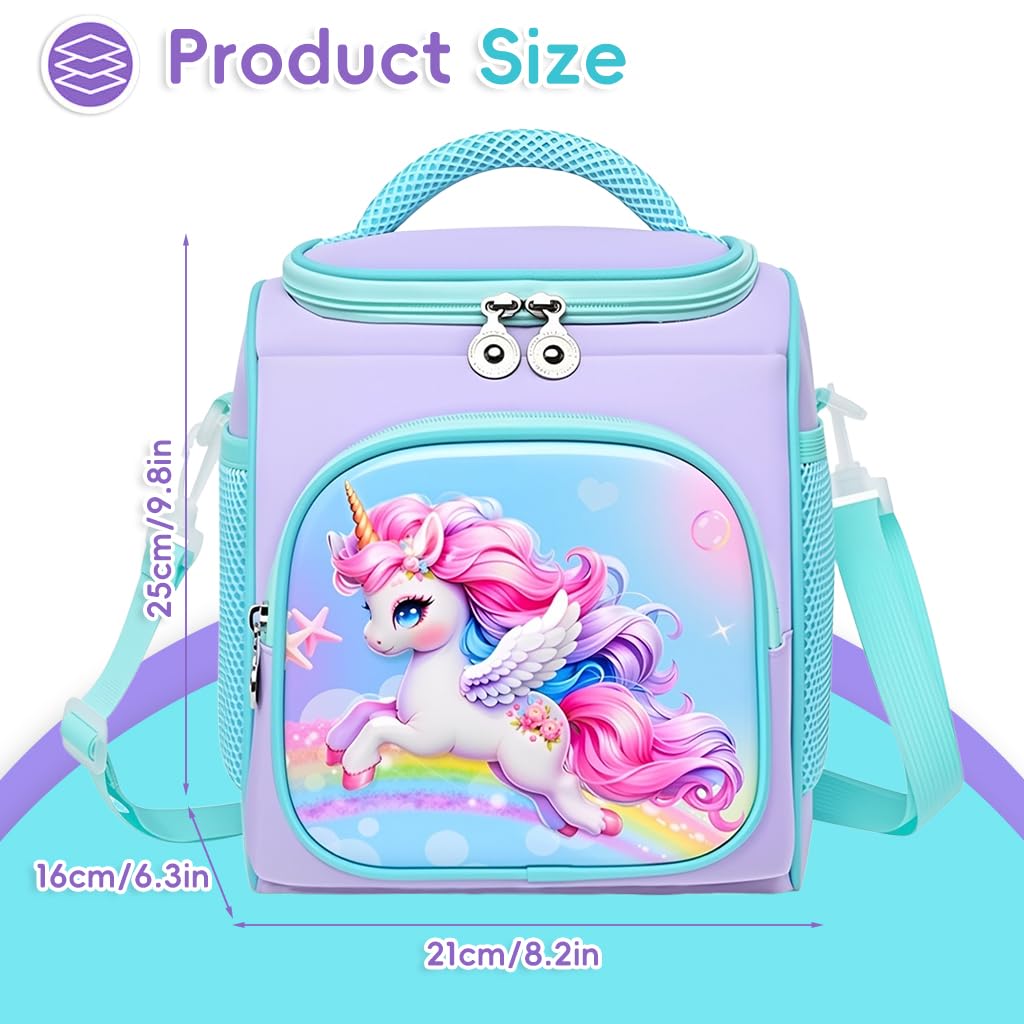 Supvox Lunch Bag for Kids Girls featuring Thermal Insulation and 9.8x8.2x6.3 in Size | Cute Unicorn Design