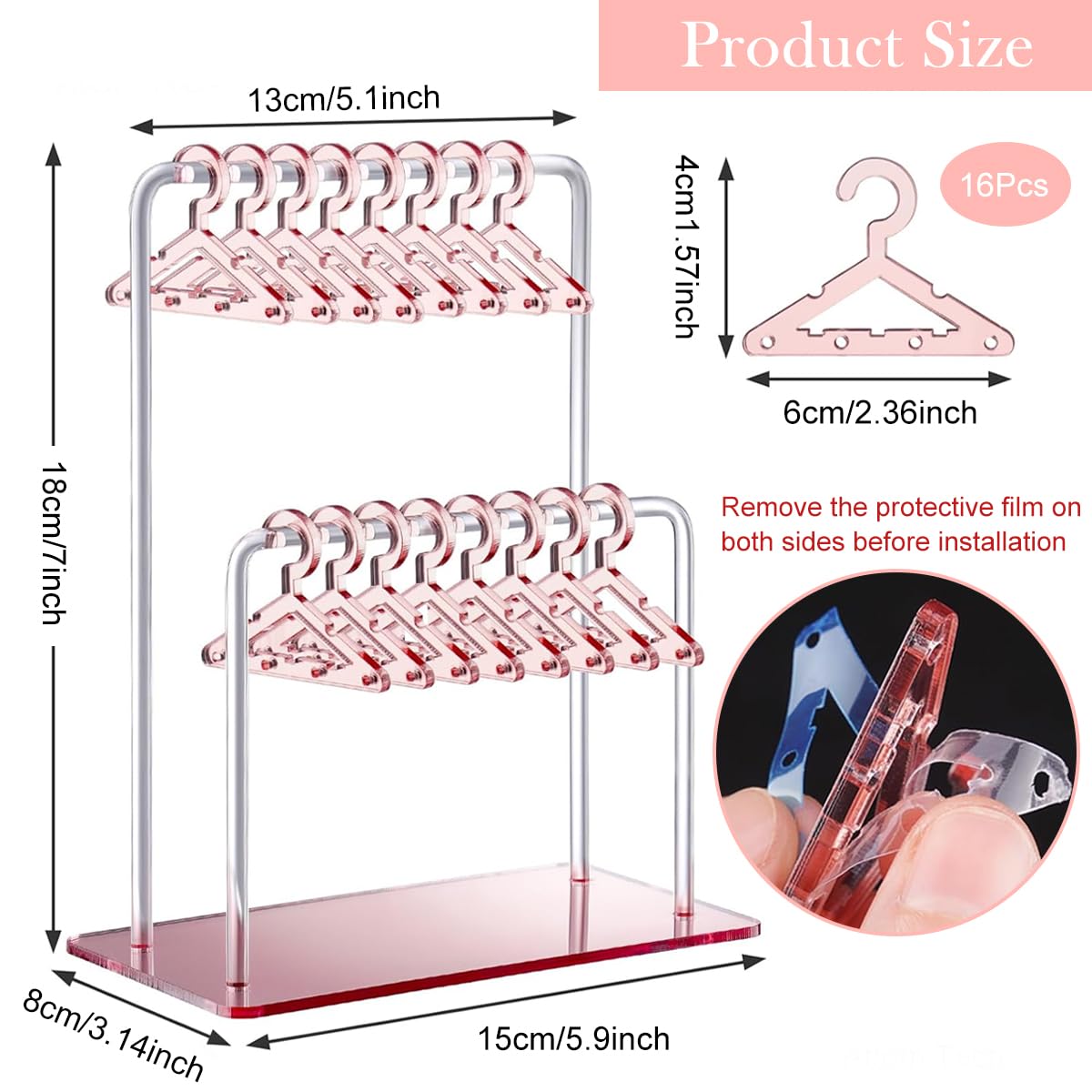 MAYCREATE Earrings Organizer for Women with 16 Mini Hangers and Dual Cross Bar Design | Pink Acrylic Holder for 32 Pairs