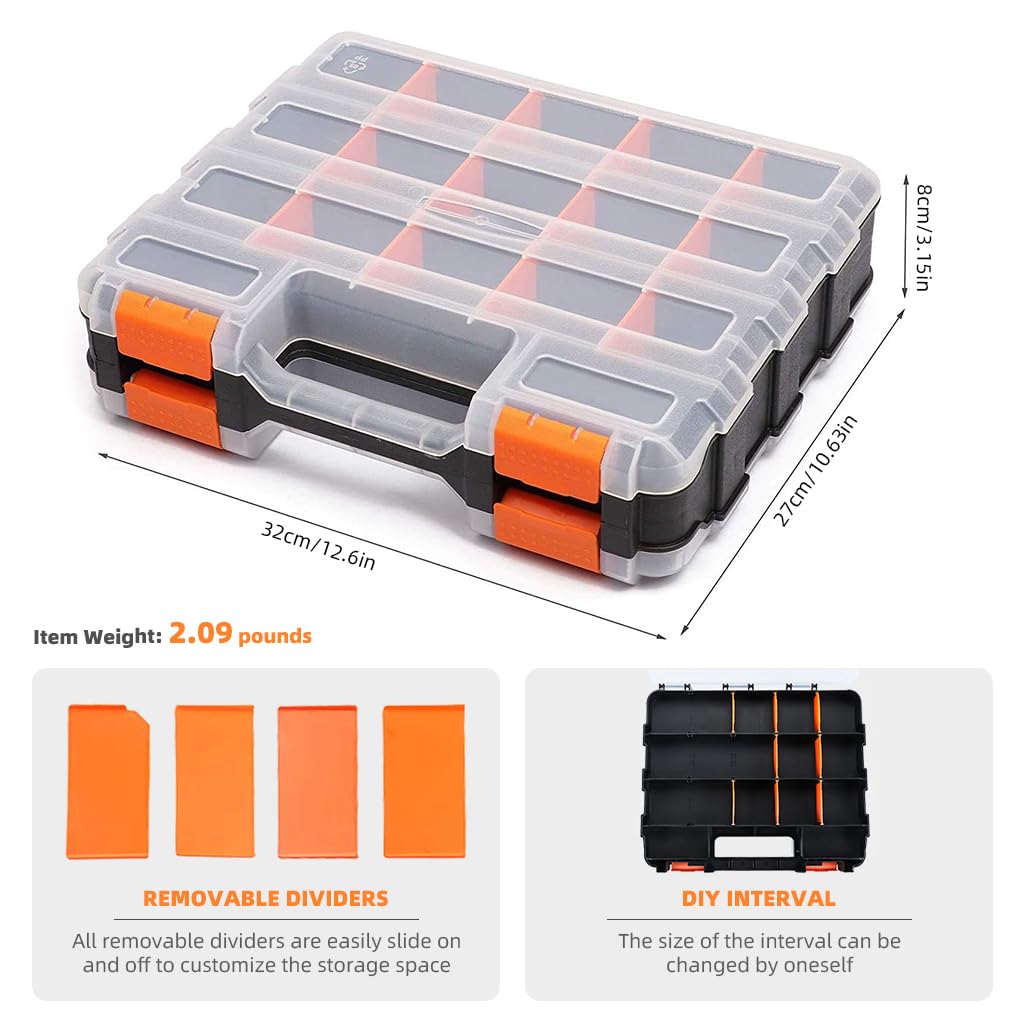 Serplex Tool Storage Case with 34 Compartments and Safety Locks featuring Transparent Double-Sided PP Design
