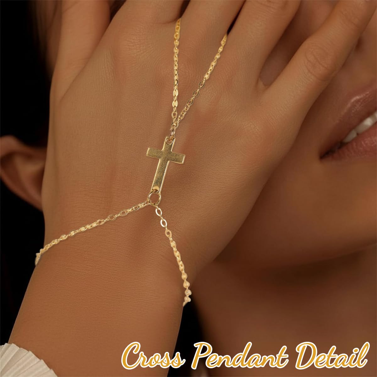 SANNIDHI Cross Bracelets for Women featuring Slim Gold Cross Pendant Link Chain | Elegant Hand Jewelry for Casual and Formal Wear