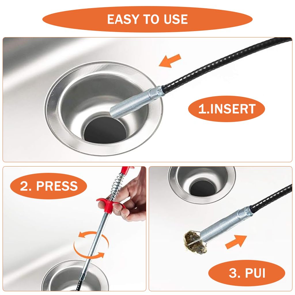 HASTHIP Drain Cleaner Sticks for Sink and Shower Clogs with 23.6 in Tools | Flexible Barb Design