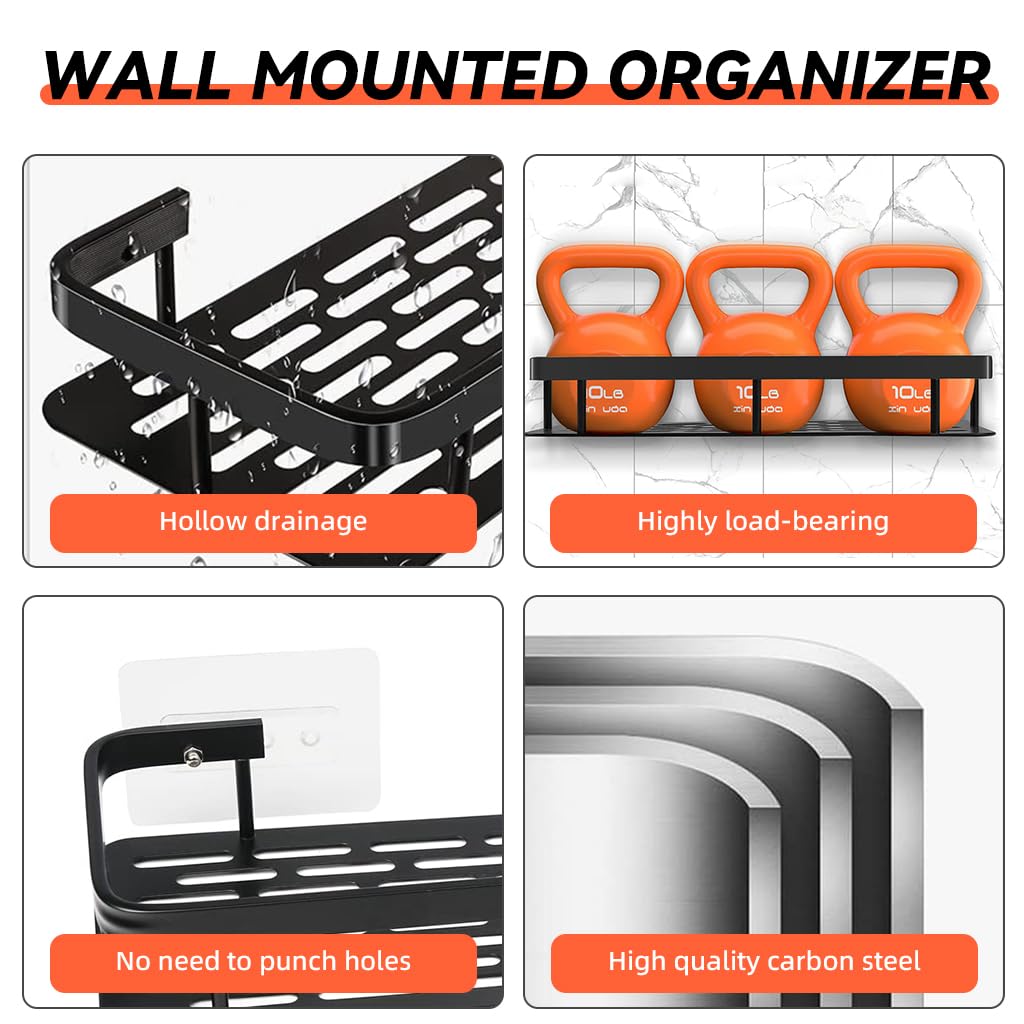 Zibuyu Bathroom Shelf for Wall with Self Adhesive Mount and Quick Drain Aluminum Rack 30.5x13x5.5cm | 2 Pcs Space Saving Storage