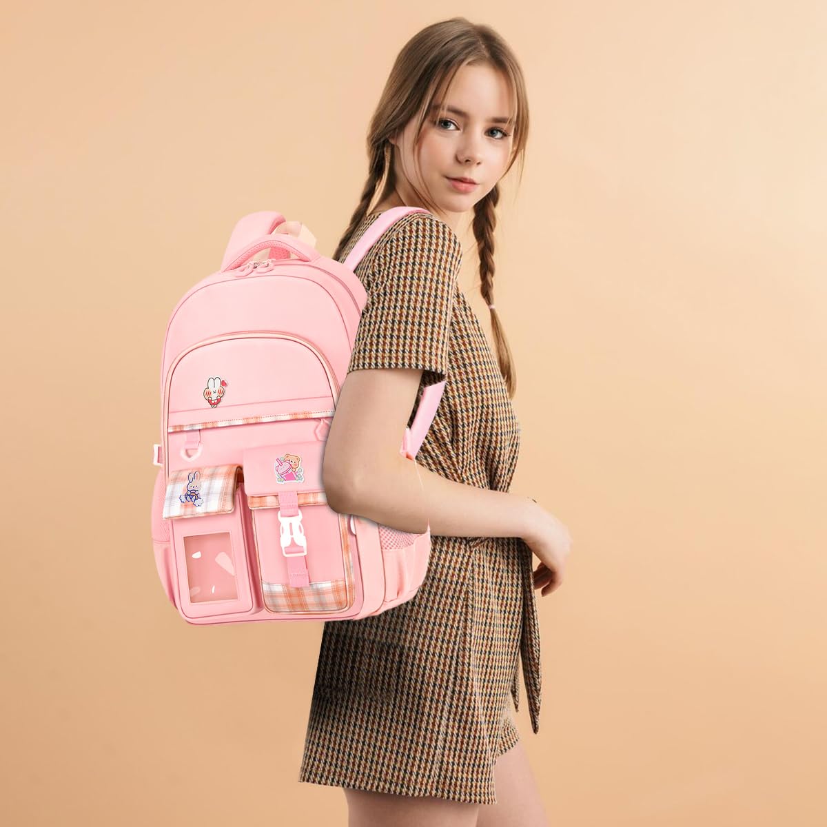 Venzina School Bag for Girls with 41×29×17cm Multi Layer Design and Waterproof Oxford | Ideal for Primary Students 6–10 Years