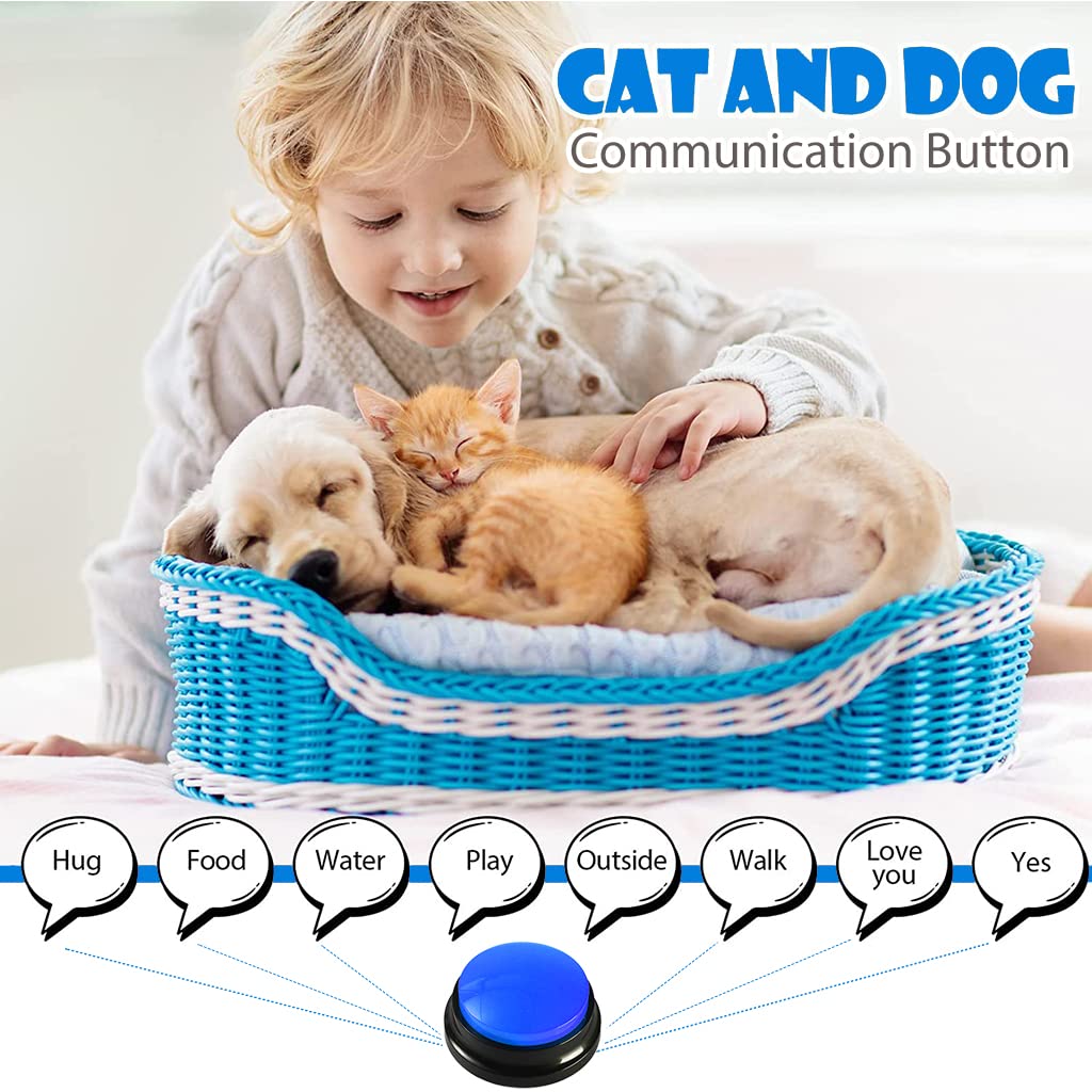 Qpets Interactive Dog Toys for Communication Training featuring 30 Second Voice Recording | Fun Blue Pet Buttons