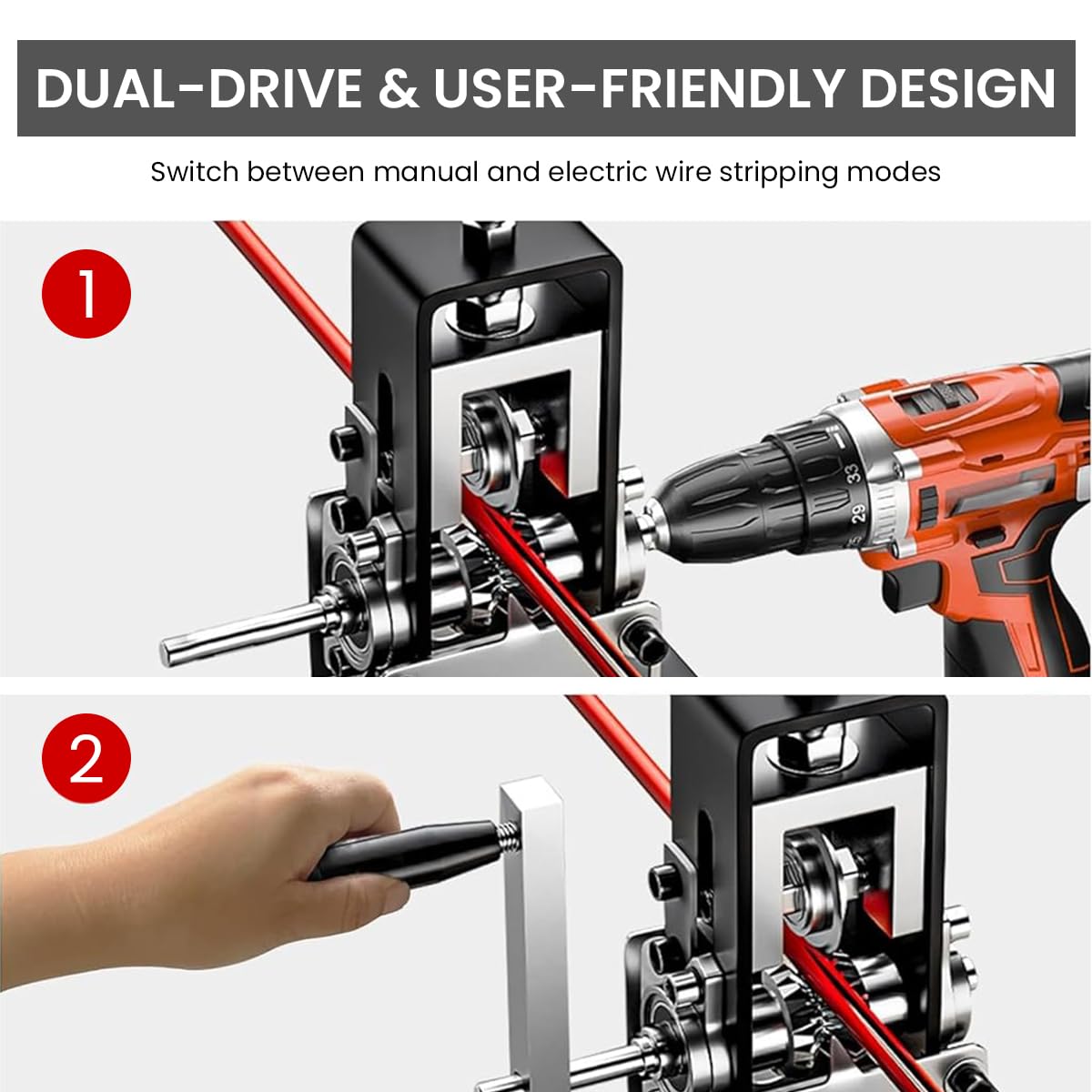 Serplex® Manual Wire Stripping Tool for Electric Power Drill, Drill-Operated Wire Stripper Tool with Hand Crank Adjustable Universal Manual Wire Stripping Tool for Electric Power Drill