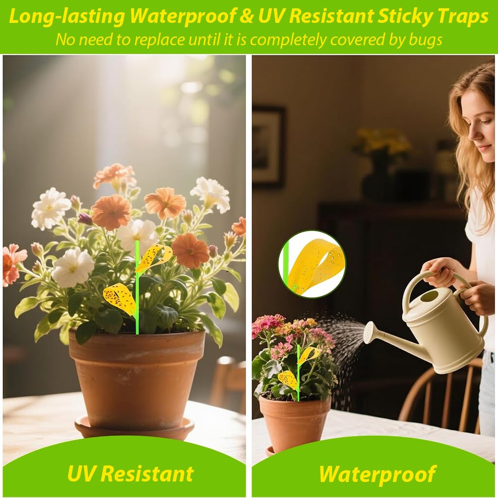 HASTHIP Sticky Bug Trap Strips for Planter Pots with Sticks 10 Count 3.3x3.3cm | Yellow Decorative Pest Control