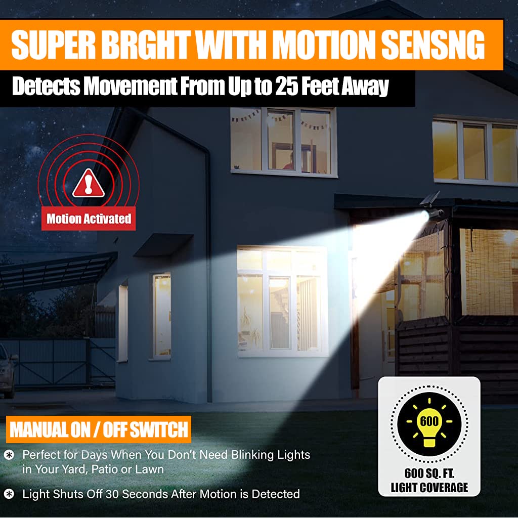 ELEPHANTBOAT Solar Light Outdoor for Garden Patio and Driveway with 1800mAh Battery featuring PIR Motion Sensor | IP65 Waterproof 800 Lumens