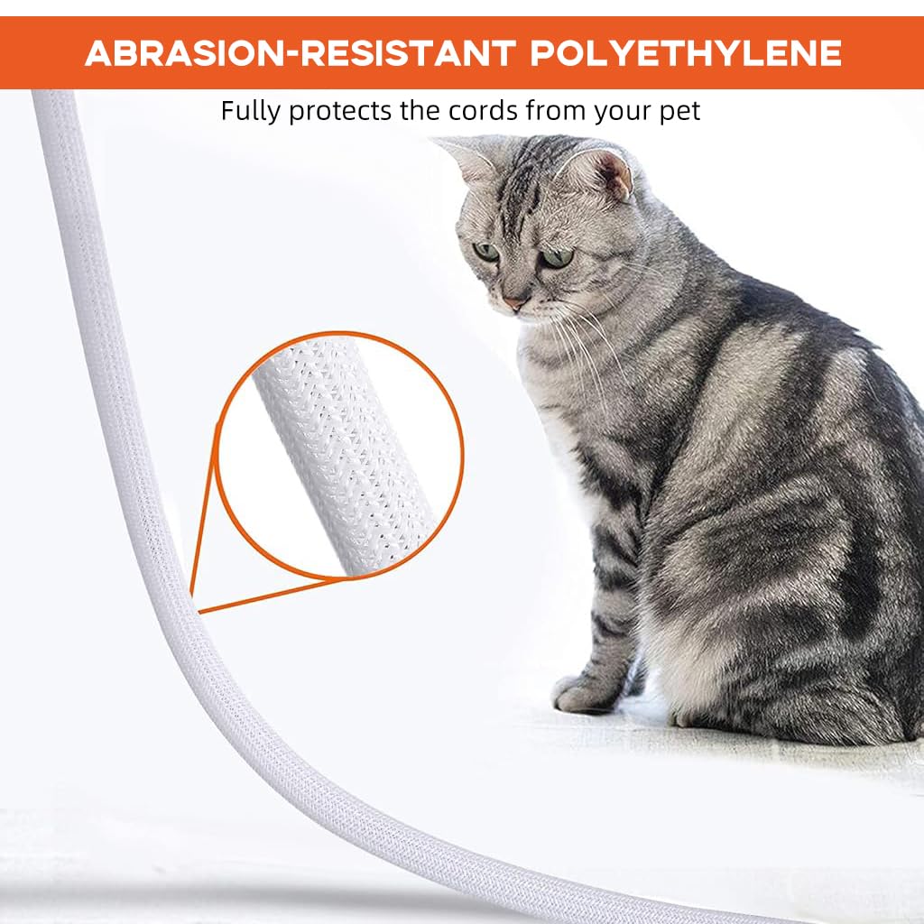 Supvox Cord Protector Wire Loom Tubing for Home and Office Cable Management 6.6ft | Self-Closing Polyester Sleeve White