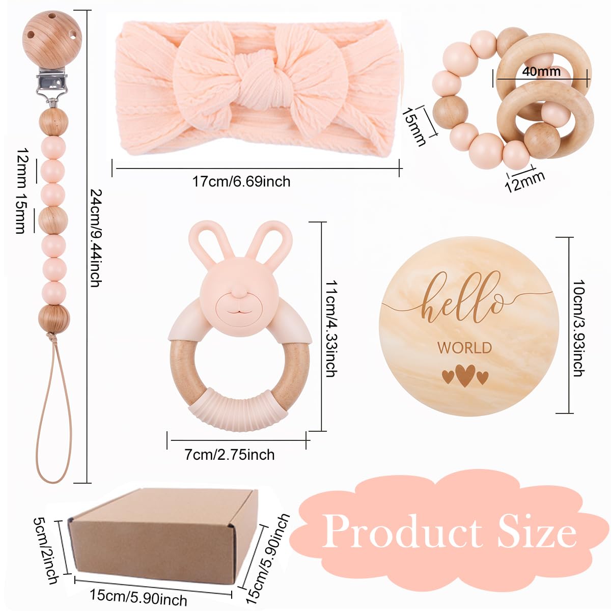 SNOWIE SOFT Baby Shower Gift Set for Newborn Girls with 5 Pcs Pink Bunny Teether | Food Grade Silicone