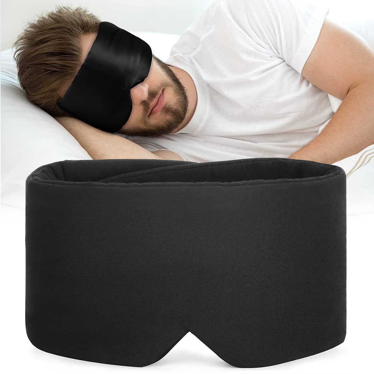 HANNEA Eye Mask for Sleep with Adjustable Velcro Fit and Curved Nose Design | Soft Black Eyeshade
