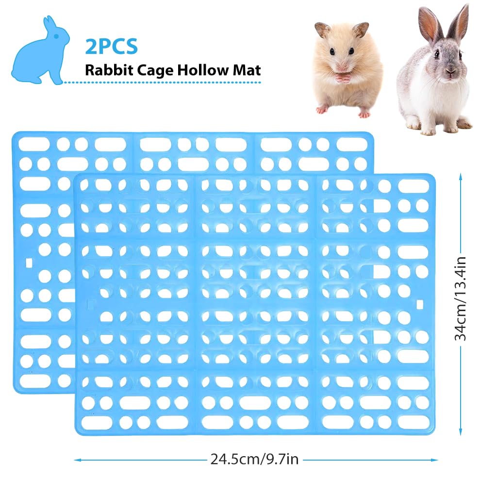 Qpets® 2pcs Rabbit Cage Mat Hollow Mat for Rabbit Cage 9.8 by 13.5 inches, Small Pet Cage Plastic Mat with 8pcs Fixed Clip, Cage Dry Mat for Rabbit, Guinea Pig, Hamster