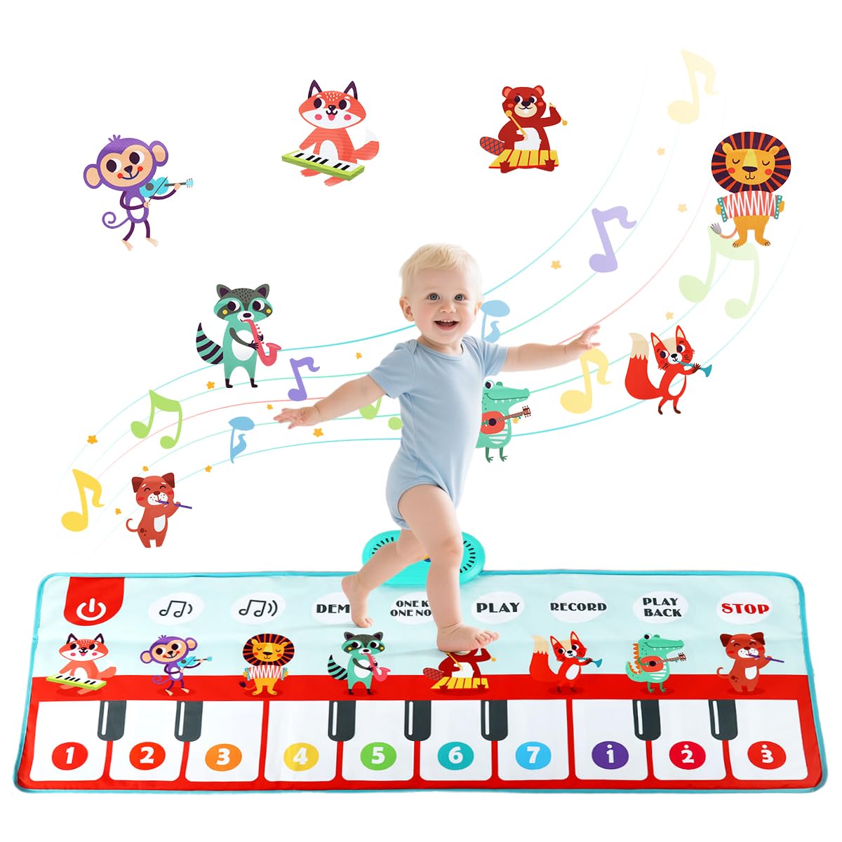 ZIBUYU Piano Play Mat for Kids with 43.3x15in Touch Keyboard and 6 Music Modes | Educational Toy