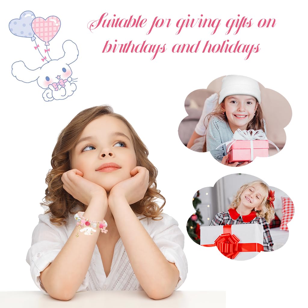 Venzina Pearl Crystal Bracelet for Girls featuring Double Layer Beads and Cinnamoroll Charm