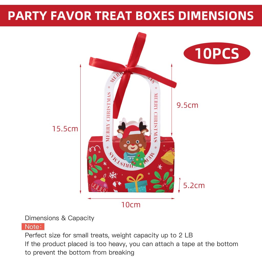 Venzina® 10Pcs Christmas Decorative Folding Gift Boxes for Packaging with Ribbon Cute Elk, Christmas Gift Boxes Candy Gift Package Box DIY Christmas Gift Packing Paper Box with Handles X'mas Gift Box