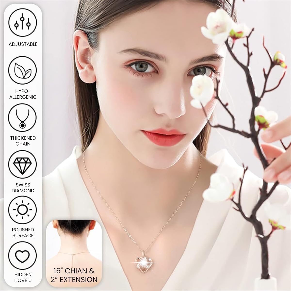 HASTHIP Eternal Rose Necklace for Women with 100 Language I Love You Projection | Gift Box Set