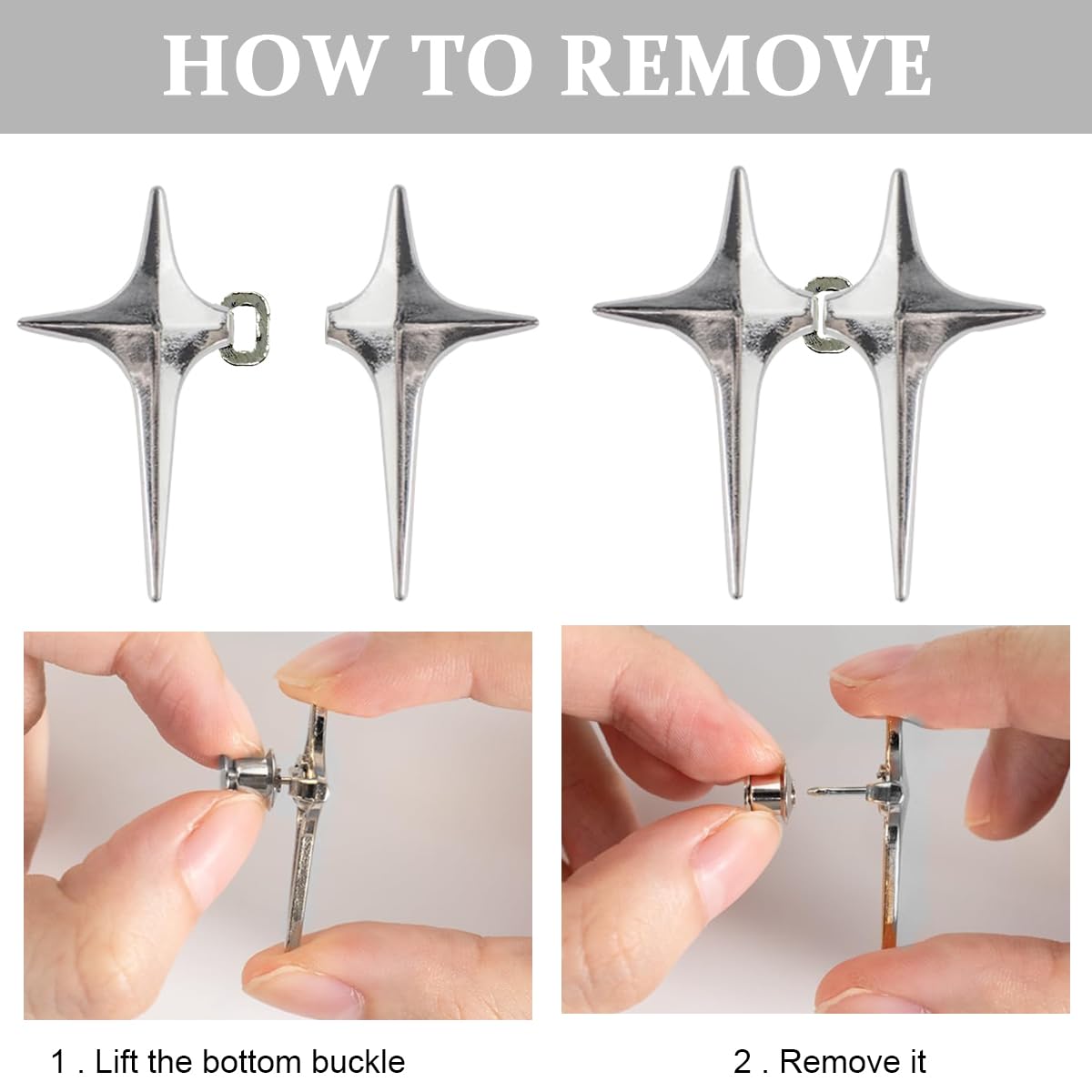 SANNIDHI Adjustable Waist Button for Pants and Jeans | 2 Pairs Silver Star No Sewing Clips