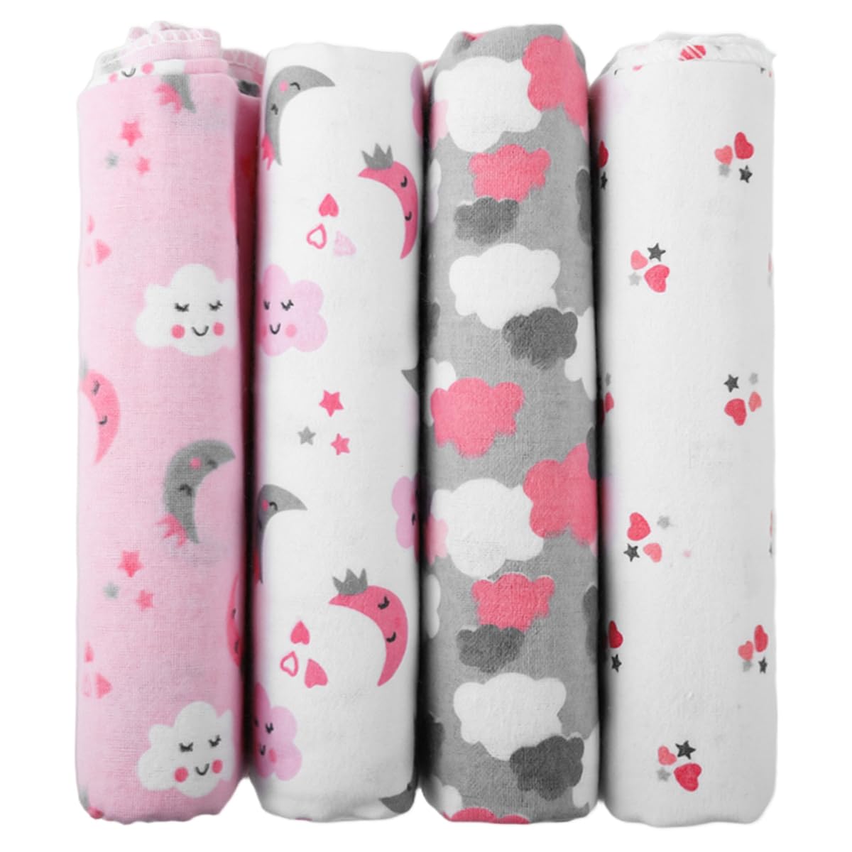 SNOWIE SOFT baby swaddle set for newborns with 76x76cm flannel muslin wraps | pink cartoon design