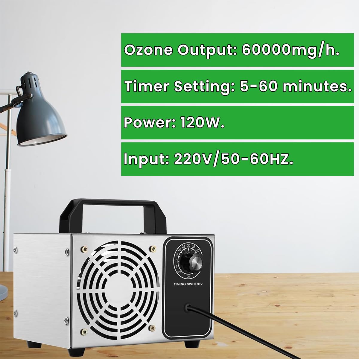 HANNEA Ozone Generator for Home and Office with 60,000mg/h Output & Timing Knob | Odor Removal Up to 4000 ft²