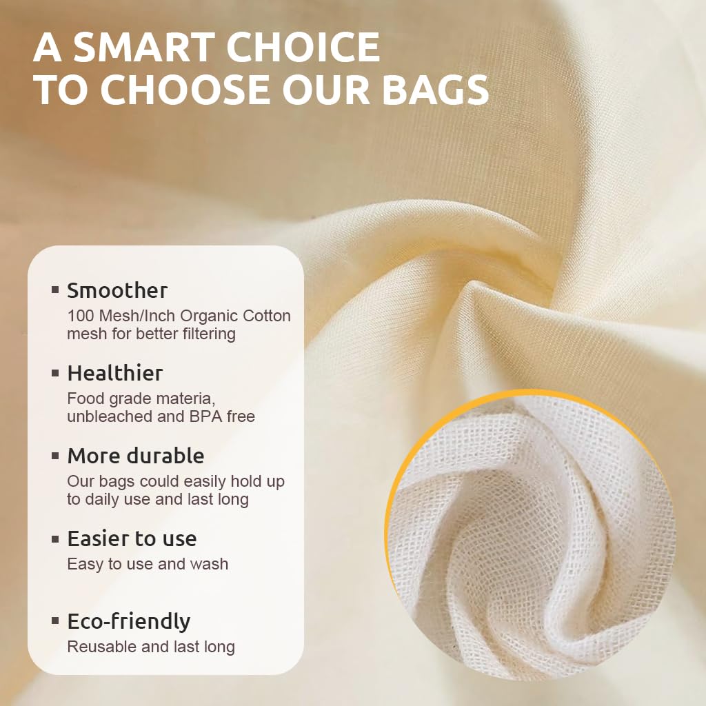 Supvox Muslin Cloth for Kitchen 6Pcs 12x12 in with Drawstring Closure | Unbleached Cotton