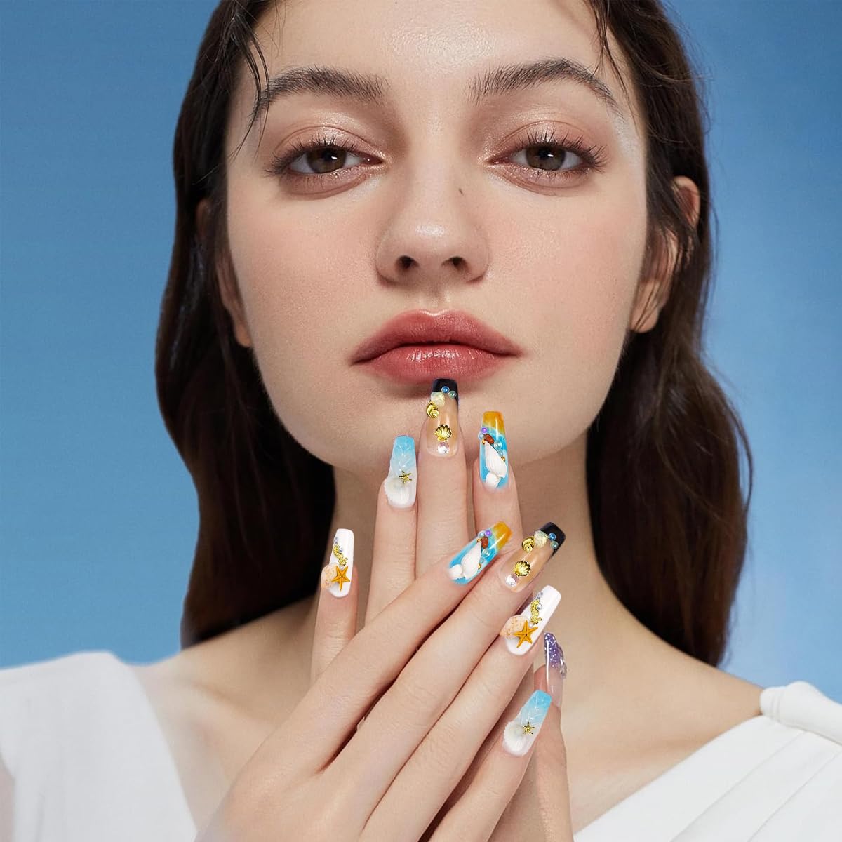 MAYCREATE DIY Ocean Themed Nail Art Charms featuring 12 Assorted Pearl Seashell and Starfish Designs