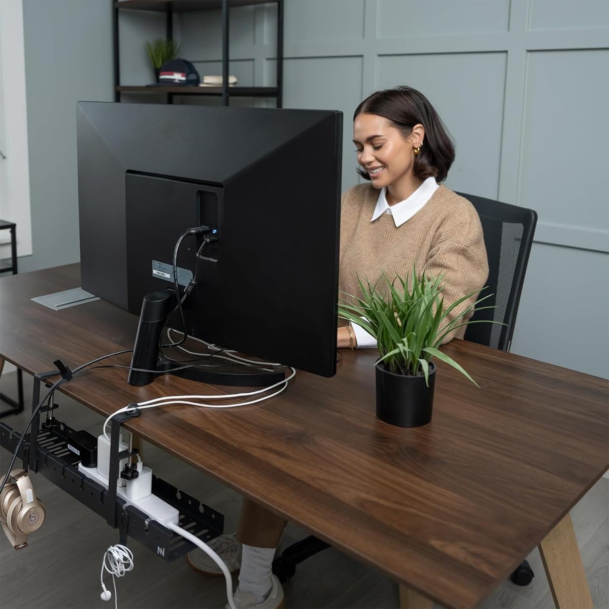 OFIFO Under Desk Cable Organizer for Workspaces with 28.5–55 cm Retractable Tray | Carbon Steel Build