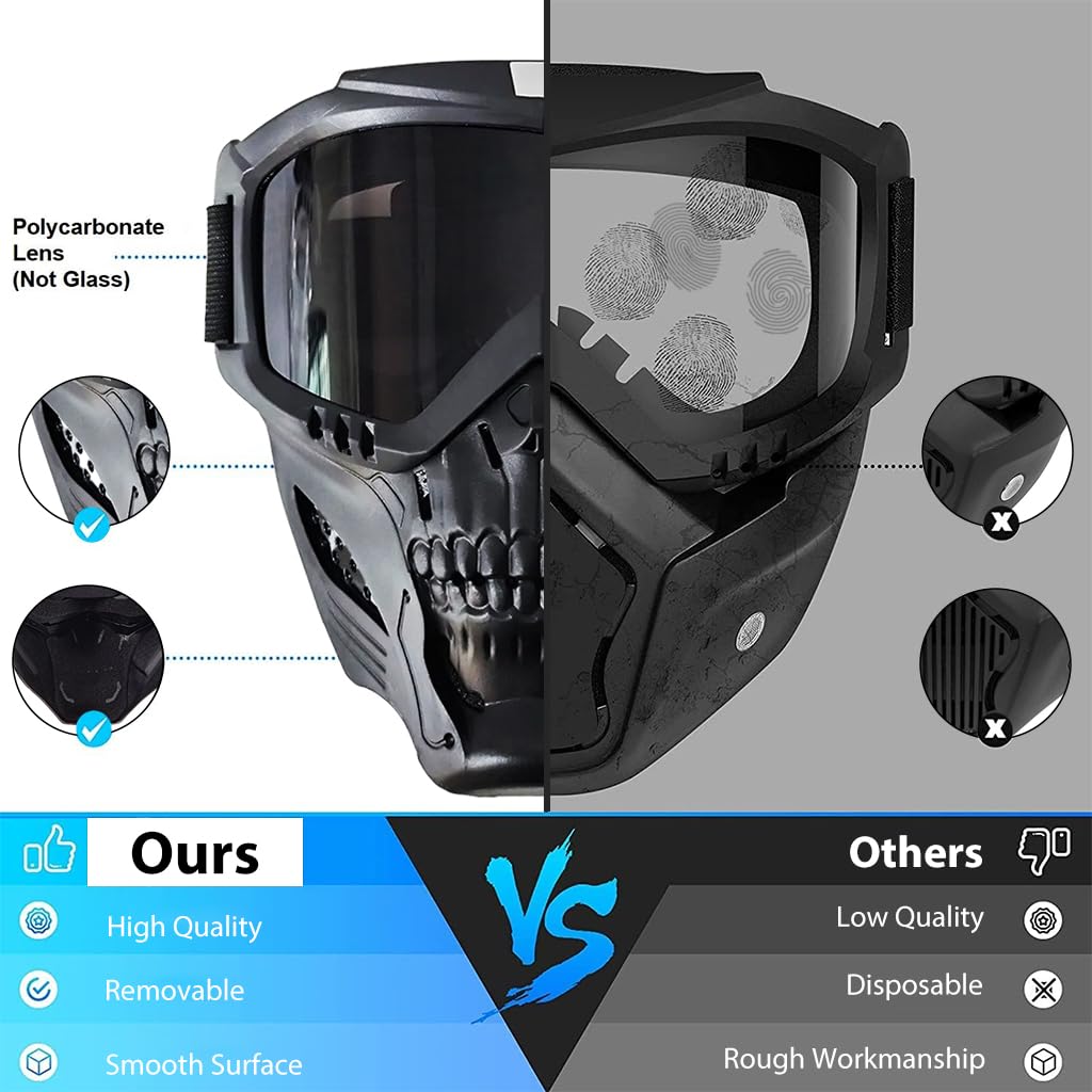 Proberos Protective Face Mask for Bikers with UV Protection Goggles and Soft Foam | 3PCS Skull Style Full Cover Helmet for Motorcycle and Off Road