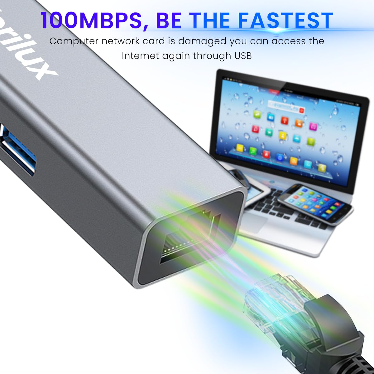 ZORBES USB HUB 3.0 for PC, 4 in 1 Type C HUB with 1 USB 3.0, 2 USB 2.0 & 100Mbps Ethernet Port,Type C USB Ethernet Adapter for Laptop LAN Connetor Support Windows,Chromebook,Mac,Linux