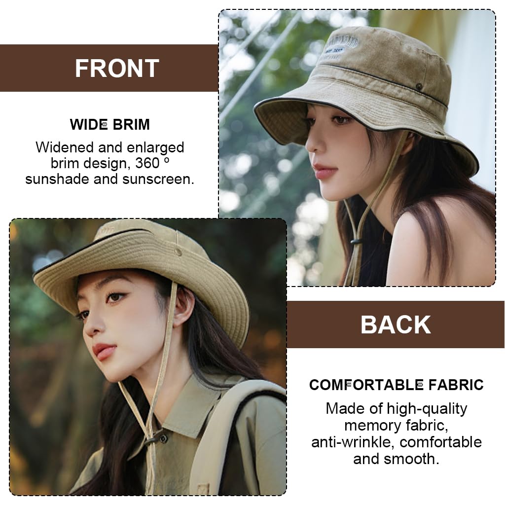 PALAY® Bucket Hat for Women Summer Sun Hats for Women Men, Fashion Wide Brim Bucket Hats with Adjustable Windproof Chin Strap, Cotton Women Hat for Hiking, Fishing, Camping Khaki