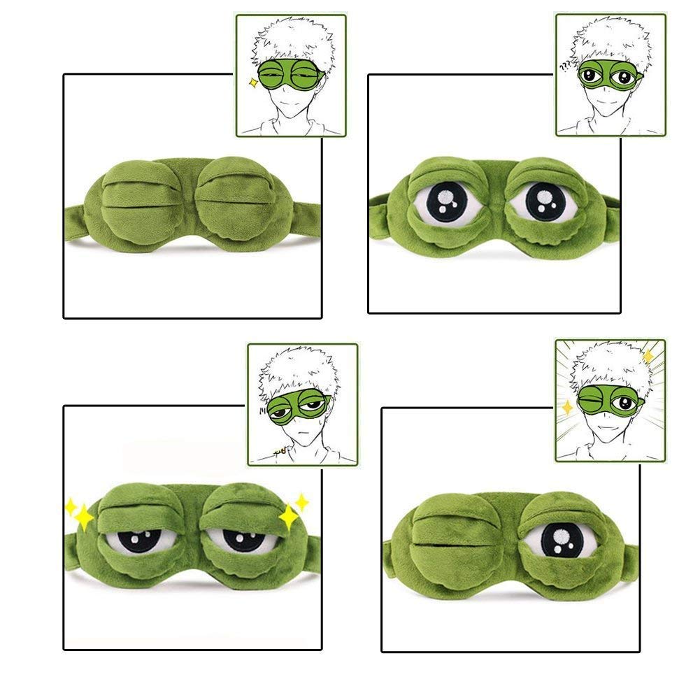 ZIBUYU Eye Mask for Sleeping featuring 3D Frog Design with Movable Eyelids and Plush Cover